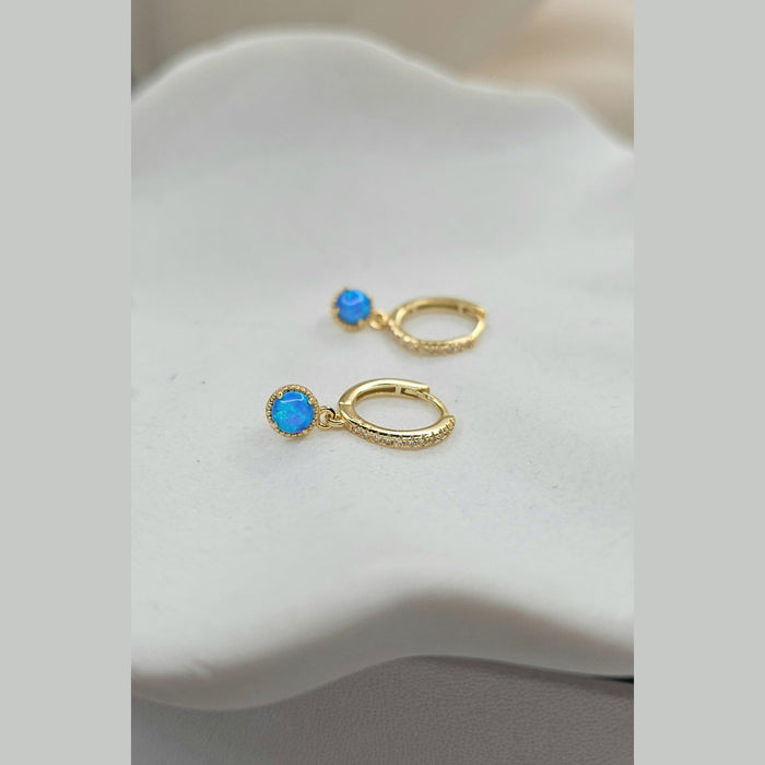 Sterling silver s925 gold plated earrings blue opal zirconia Gift 🎁