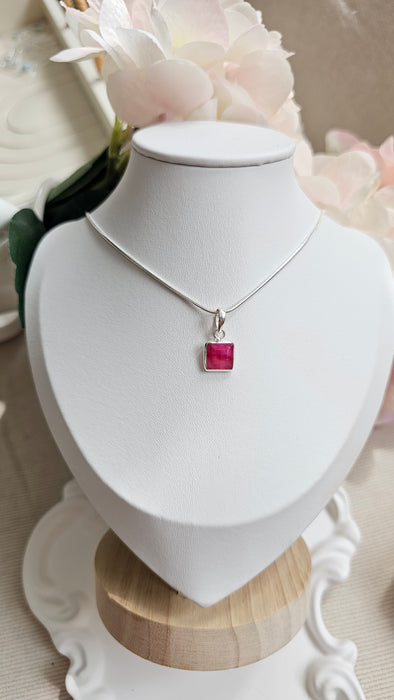 Sterling silver s925 pendant necklace Ruby square gemstone