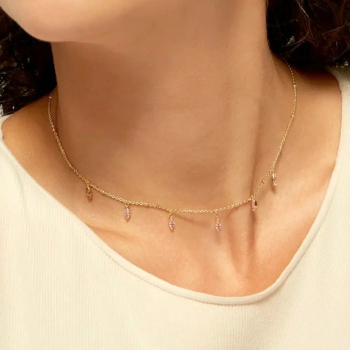 Sterling silver s925 gold plated necklace Pink Zirconia Drop Gift 🎁