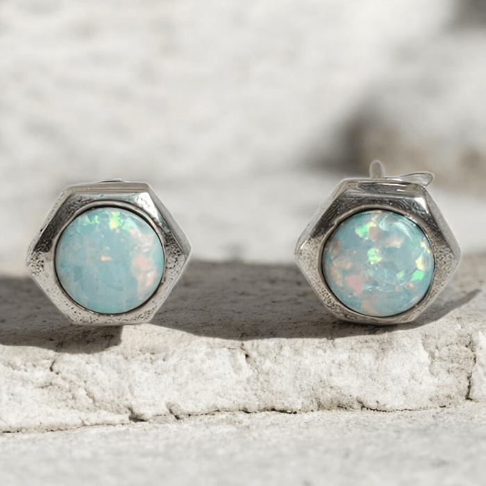 Sterling silver s925 earrings Opal screw design  stud Gift