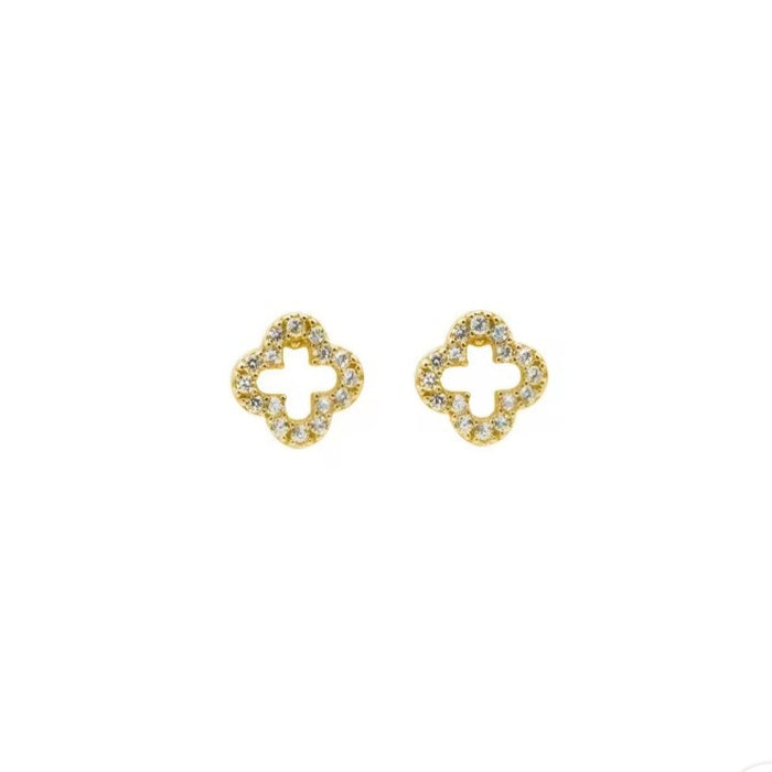 Sterling silver s925 gold plated earrings clover zirconia ball back Gift 🎁