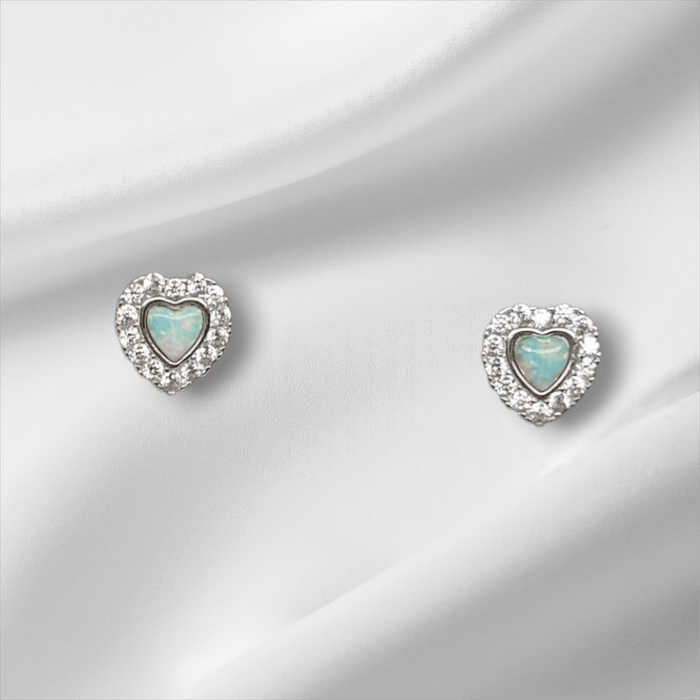 Sterling silver s925 earrings zirconia Opal heart stud luxe