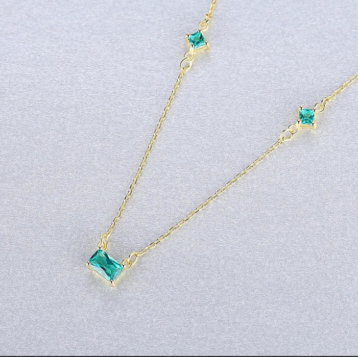 Sterling silver s925 gold plated necklace green zirconia