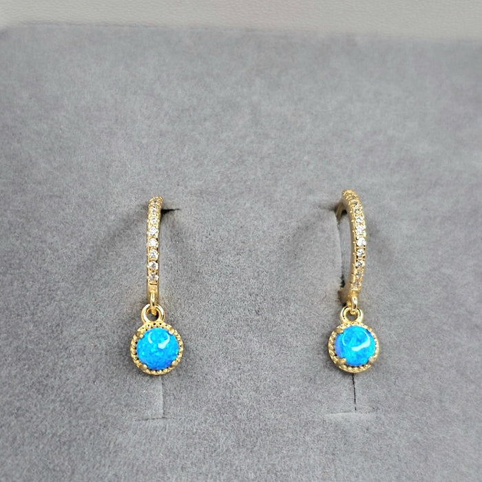 Sterling silver s925 gold plated earrings blue opal zirconia Gift 🎁