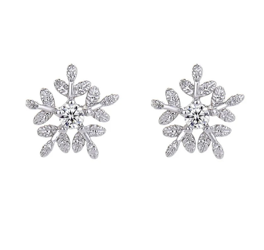Sterling silver s925 earrings zirconia stud Snowflakes