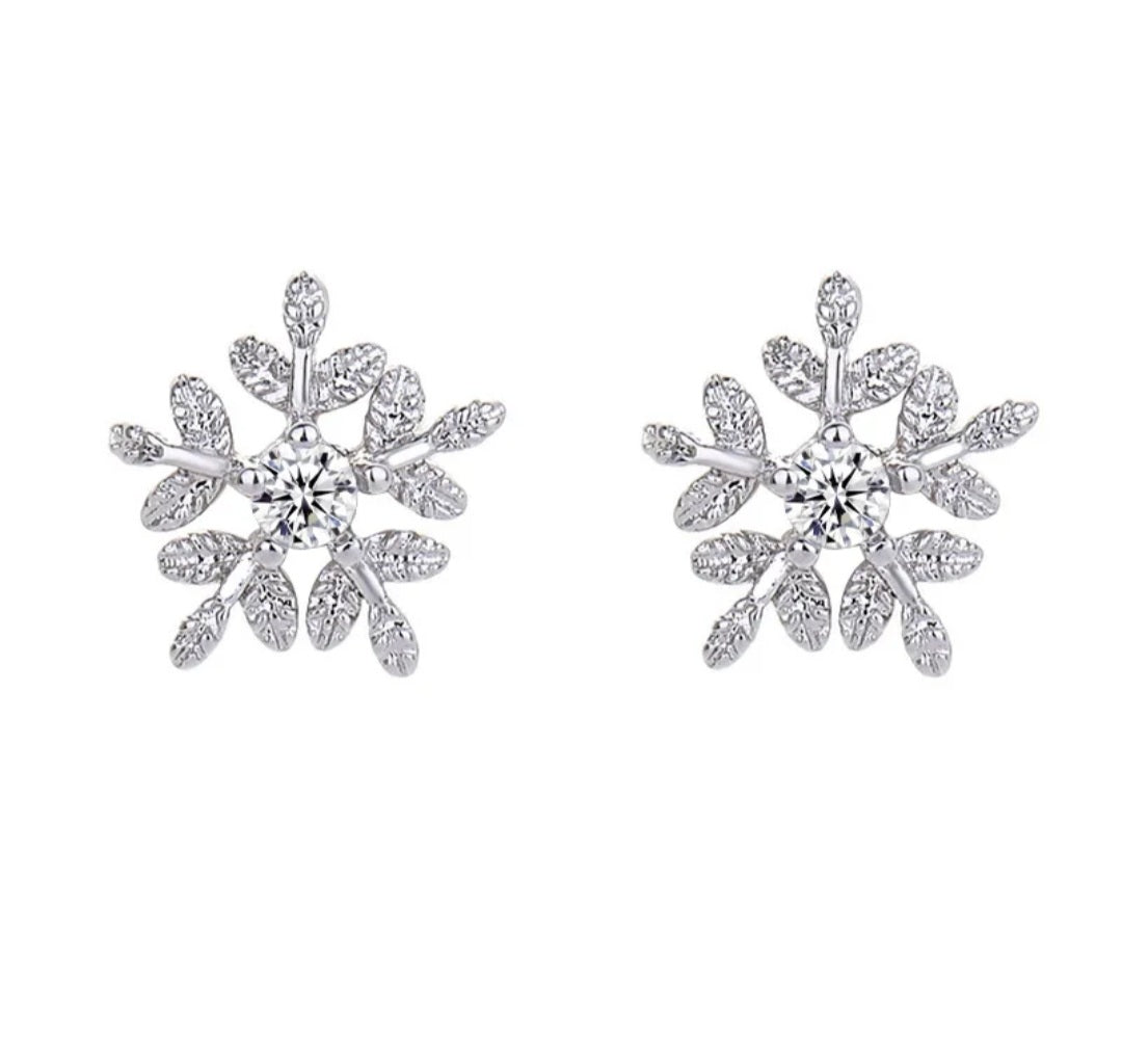 Sterling silver s925 earrings zirconia stud Snowflakes