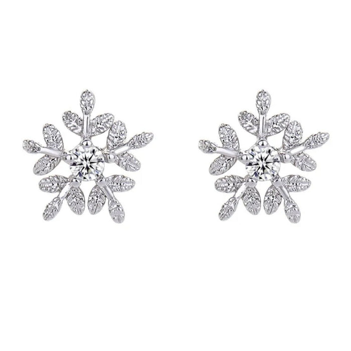 Sterling silver s925 earrings zirconia stud Snowflakes