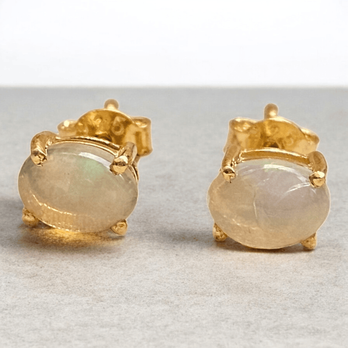 Sterling silver s925 gold plated earrings milky opal stud