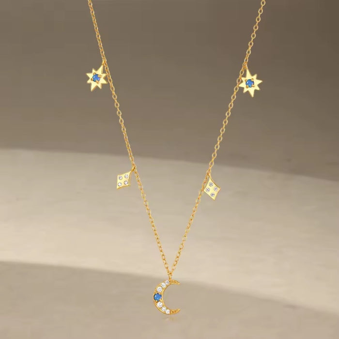 Sterling silver s925 gold plated necklace Zirconia moon star