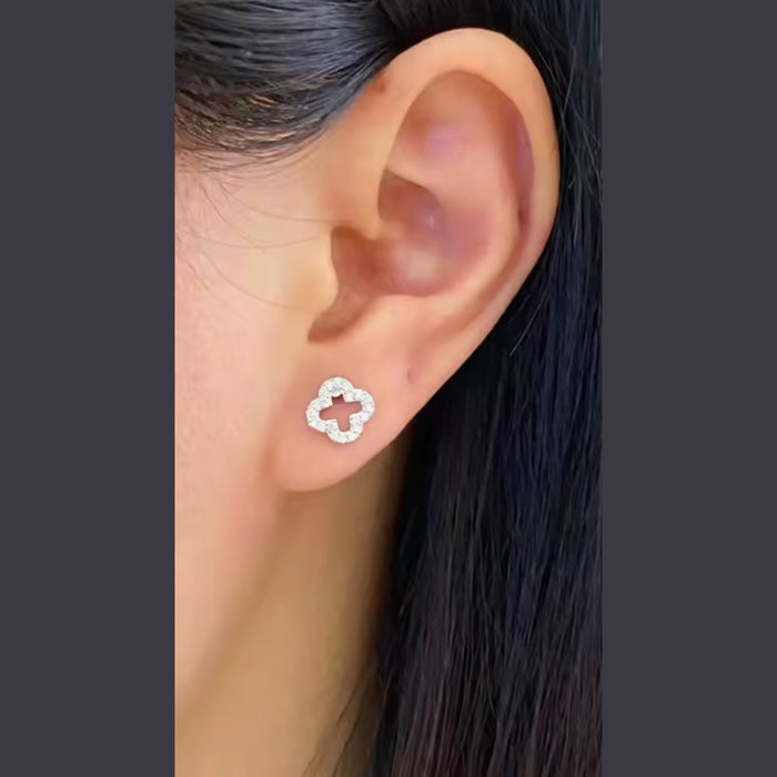 Sterling silver s925 earrings zirconia clover ball back