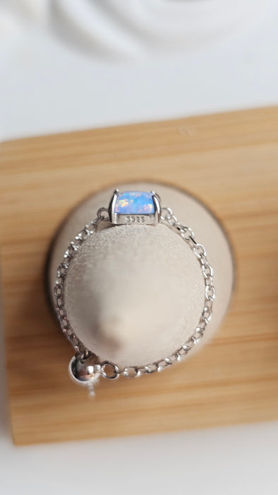 Sterling silver s925 ring blue 💙 opal square adjustable chain