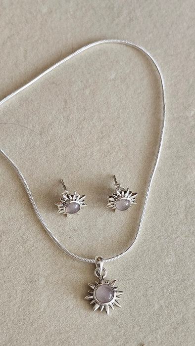 Sterling silver S925 nude Moonstone jewelry set Sun , earrings and pendant necklace