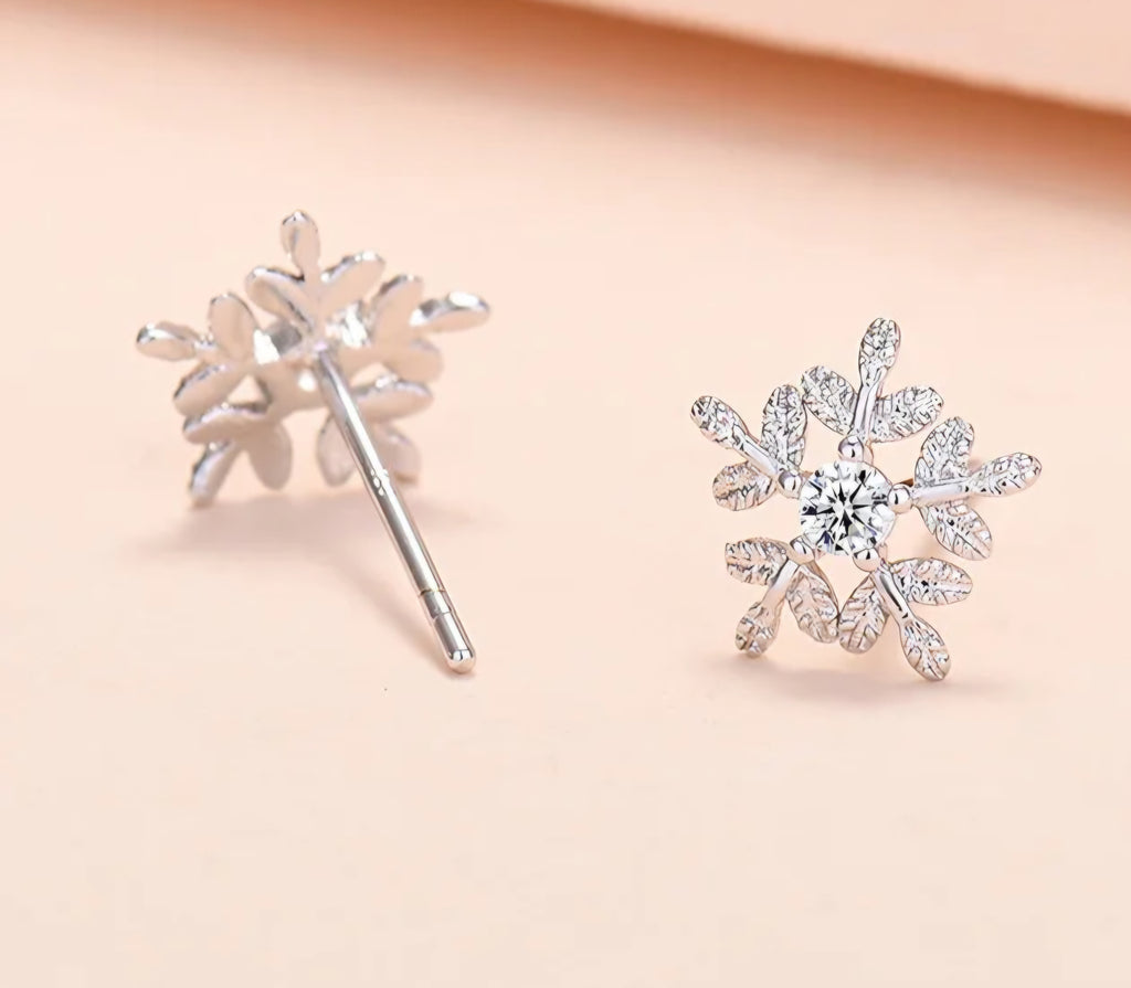Sterling silver s925 earrings zirconia stud Snowflakes