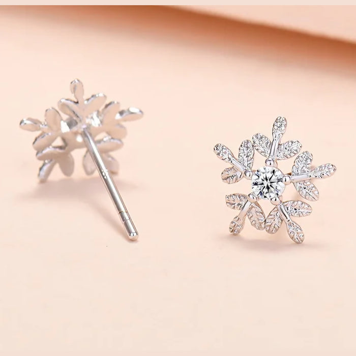 Sterling silver s925 earrings zirconia stud Snowflakes