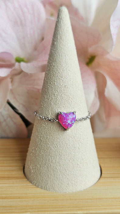 Sterling silver s925 ring pink🩷 opal chain adjustable