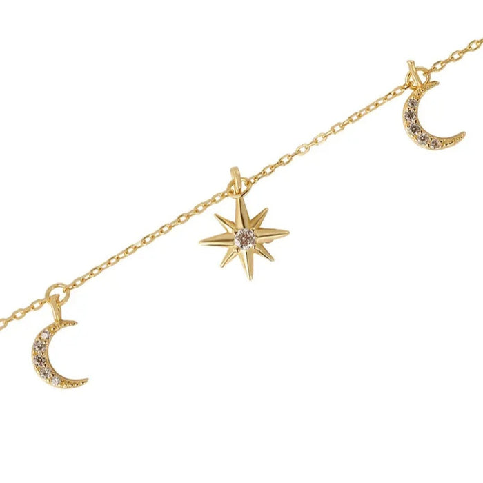 Sterling silver s925 gold plated necklace moon star zirconia Gift