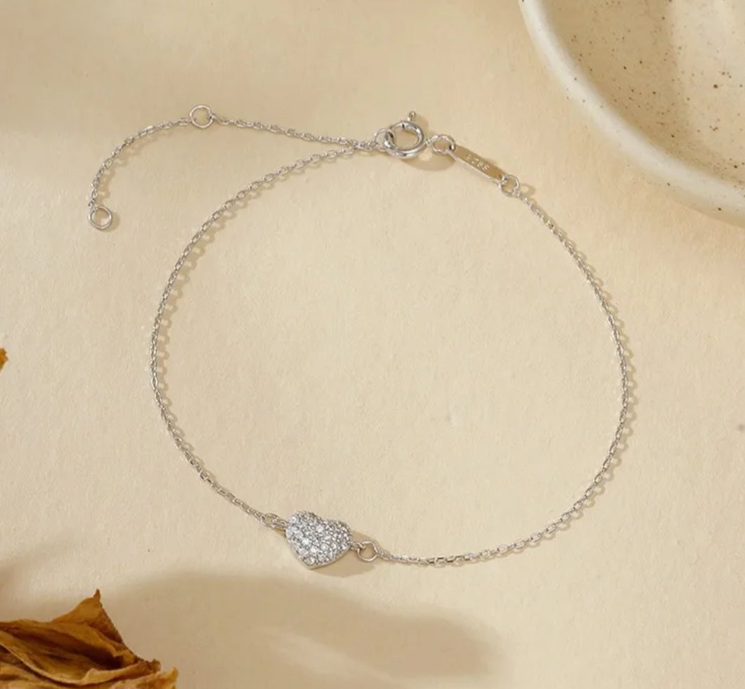 Sterling silver s925 bracelet Zirconia heart