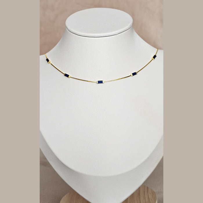 Sterling silver s925 gold plated necklace Zirconia rectangle Blue gift 💝