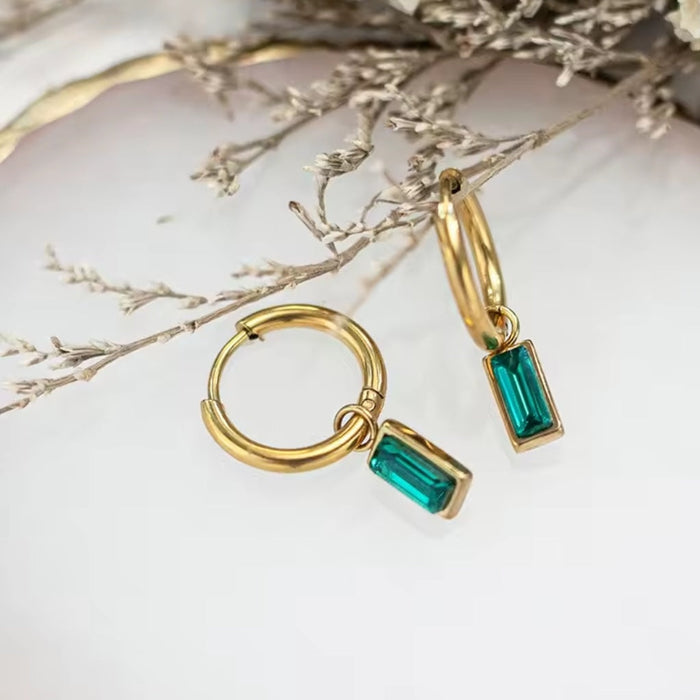 Sterling silver s925 earrings gold plated  green crystal