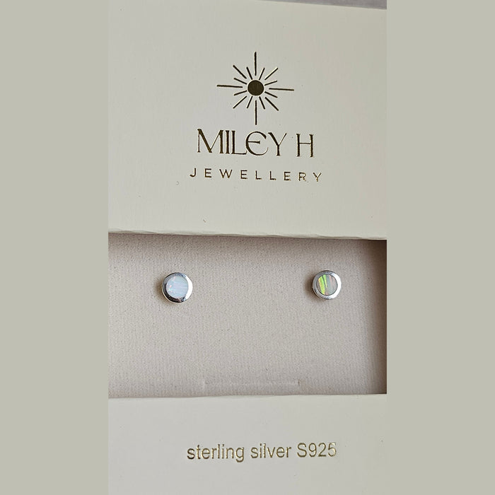 Sterling silver s925 earrings Opal round stud Gift 🎁