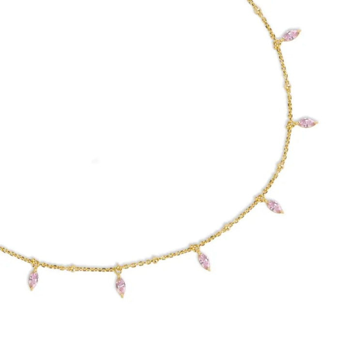 Sterling silver s925 gold plated necklace Pink Zirconia Drop Gift 🎁