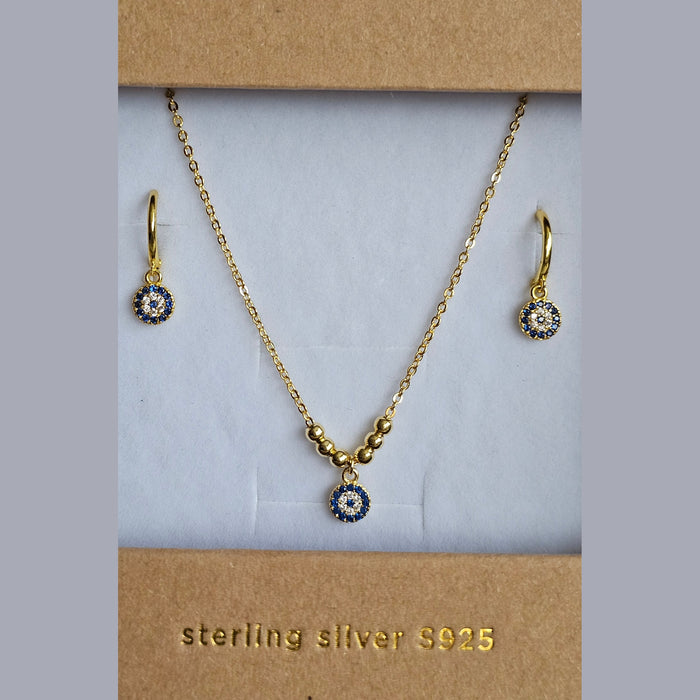 Sterling silver s925 gold plated earrings necklace set Zirconia Devil’s Eyes