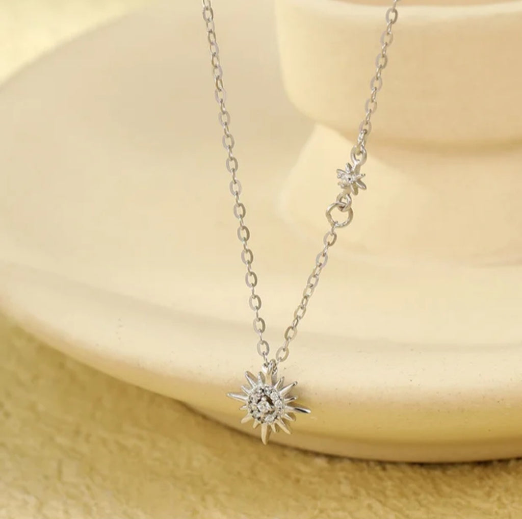 Sterling silver s925 necklace Zirconia sun