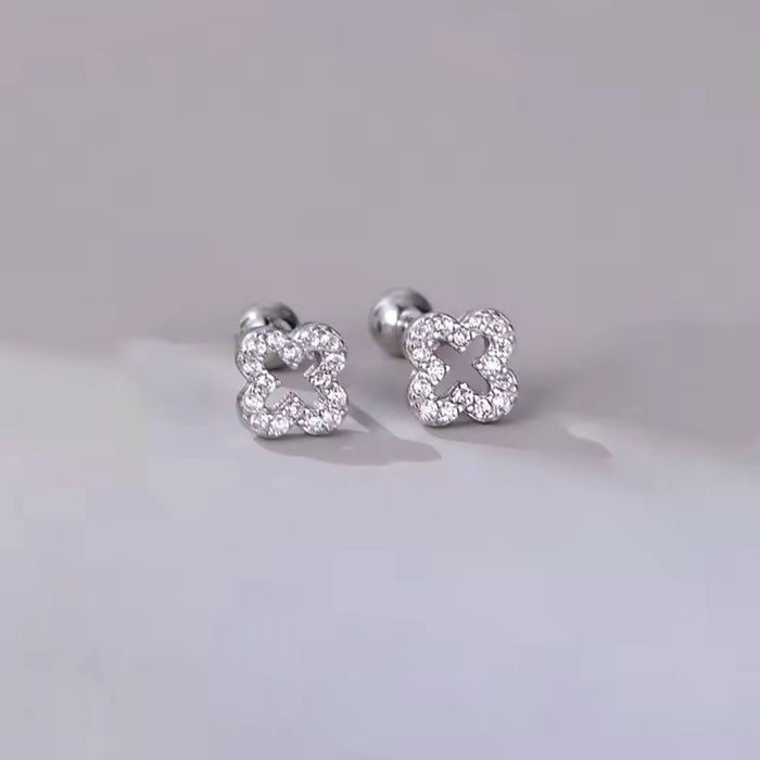 Sterling silver s925 earrings zirconia clover ball back