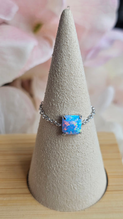 Sterling silver s925 ring blue 💙 opal square adjustable chain
