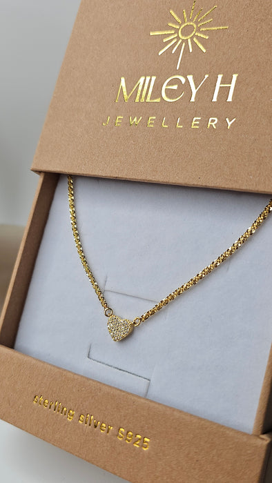 Sterling silver s925 gold plated necklace Luxe heart zirconia