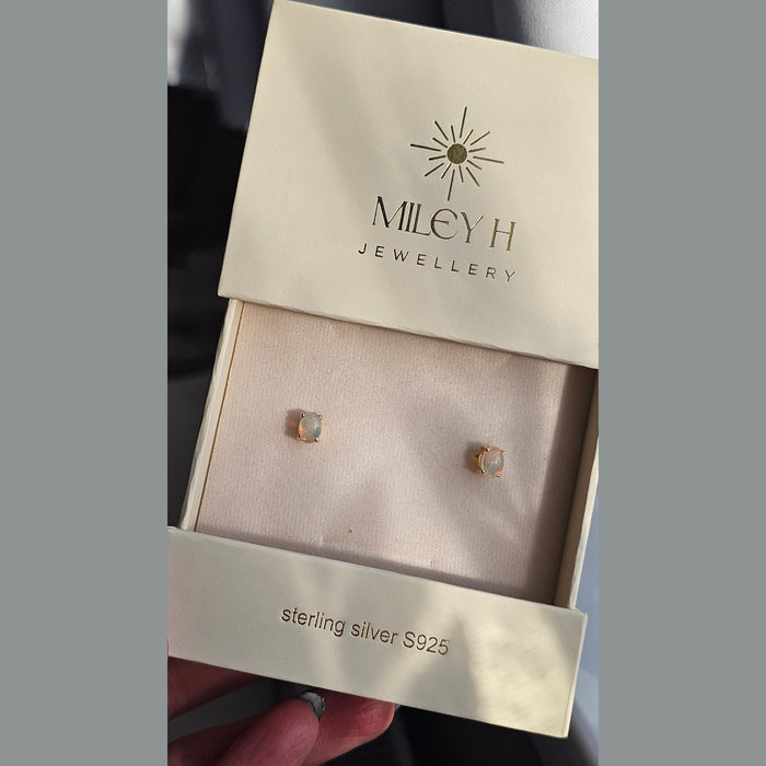 Sterling silver s925 gold plated earrings milky opal stud
