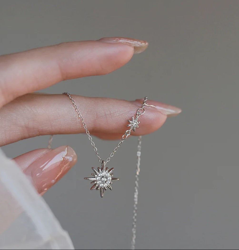 Sterling silver s925 necklace Zirconia sun
