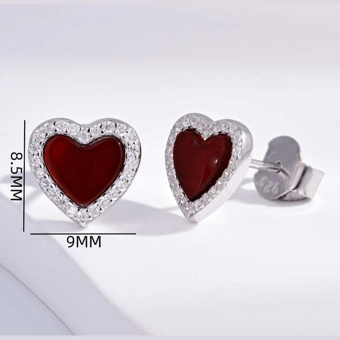 Sterling silver s925 earrings stud hearts Zirconia red