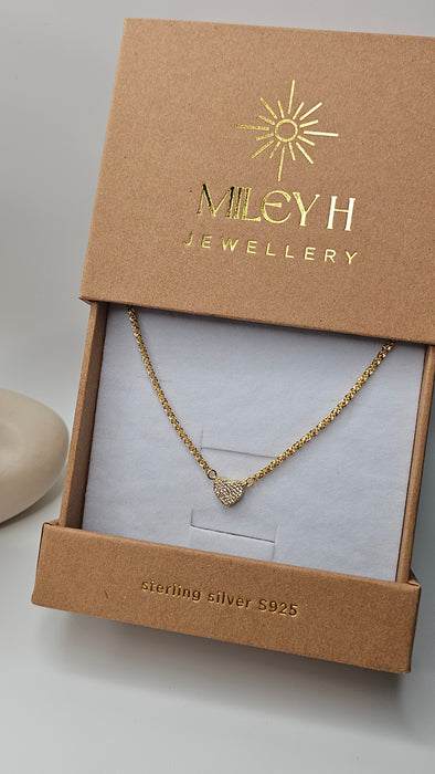 Sterling silver s925 gold plated necklace Luxe heart zirconia