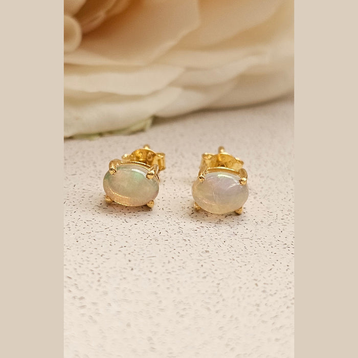Sterling silver s925 gold plated earrings milky opal stud