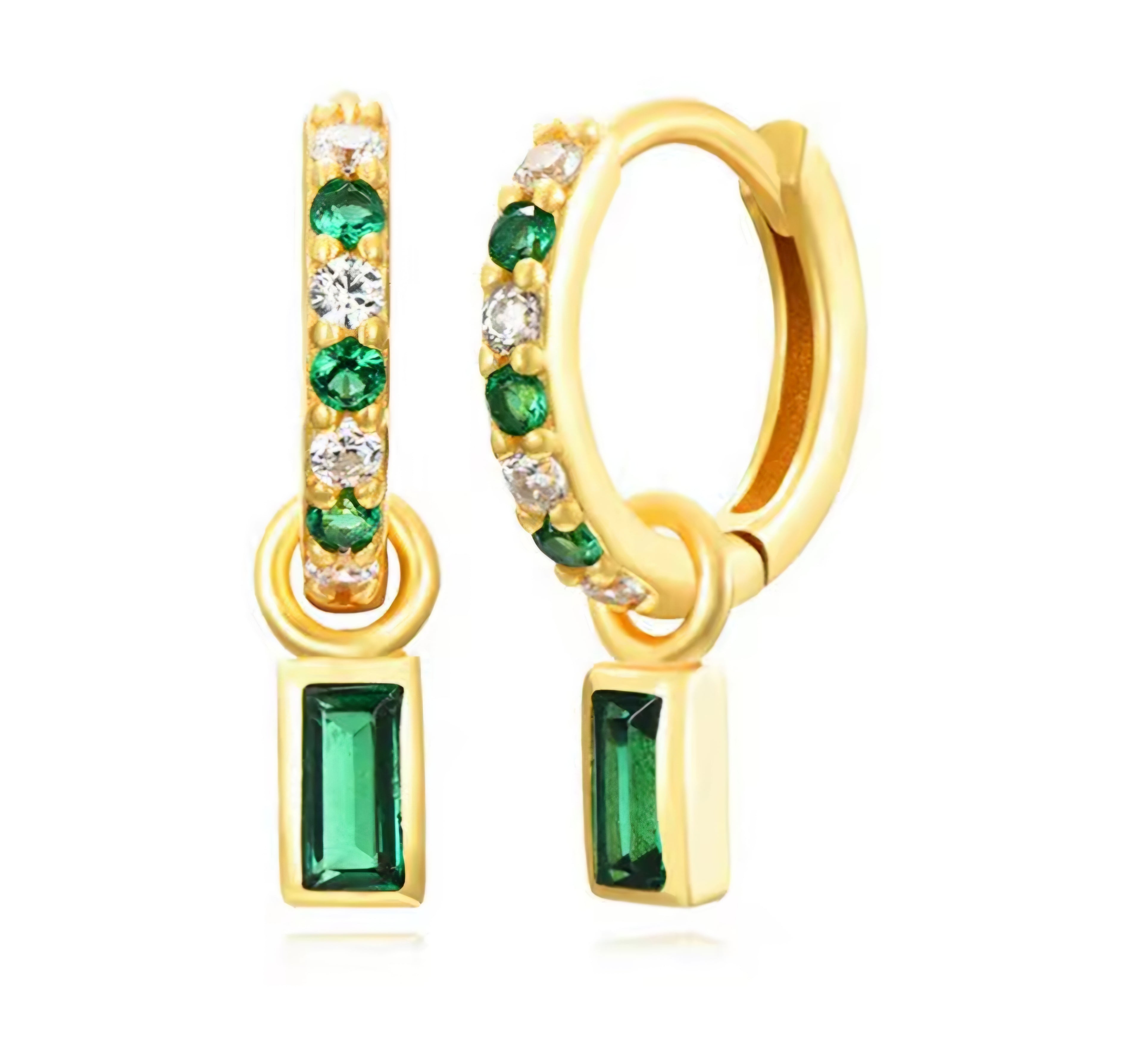 Sterling silver s925 gold plated Hoop Earrings green CZ