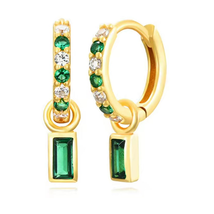 Sterling silver s925 gold plated Hoop Earrings green CZ