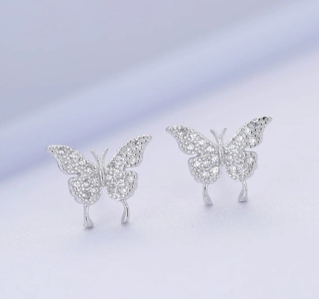 Sterling silver s925 earrings zirconia butterfly stud