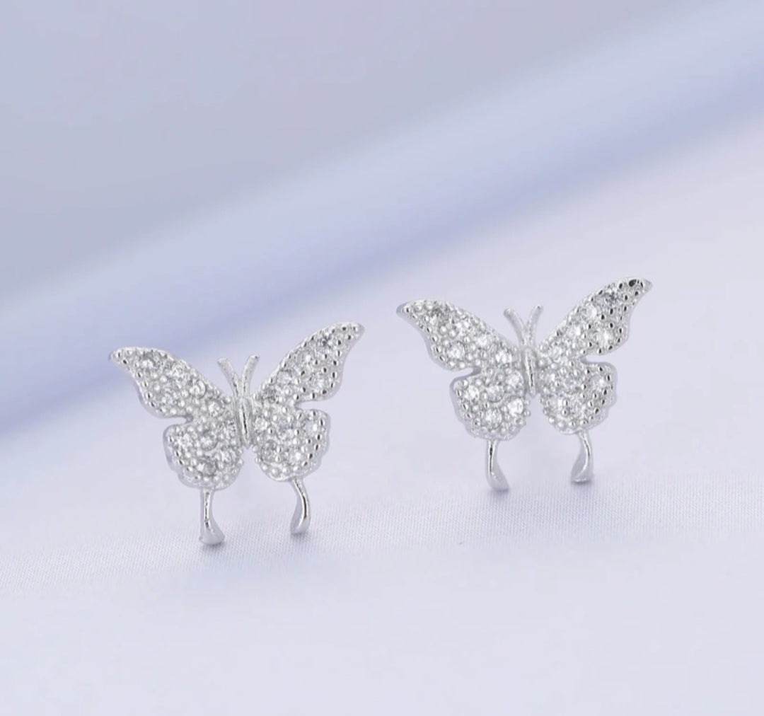 Sterling silver s925 earrings zirconia butterfly stud