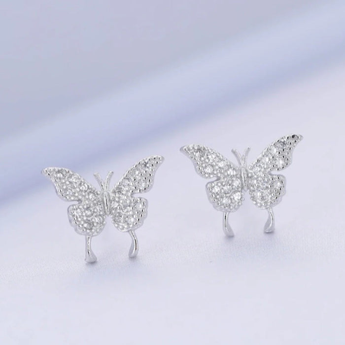 Sterling silver s925 earrings zirconia butterfly stud