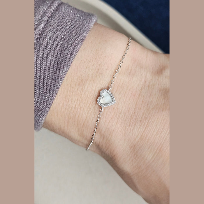 Sterling silver s925 bracelet Mother of pearl heart CZ Gift , Bridal