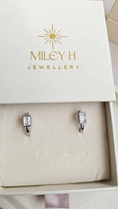 Sterling silver s925 earrings hoop zirconia chunky