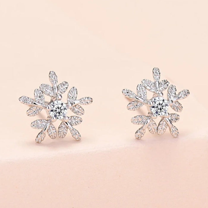 Sterling silver s925 earrings zirconia stud Snowflakes
