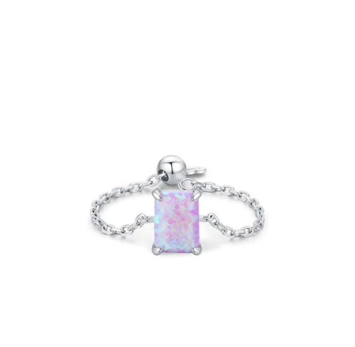 Sterling silver s925 ring purple 💜 opal chain adjustable