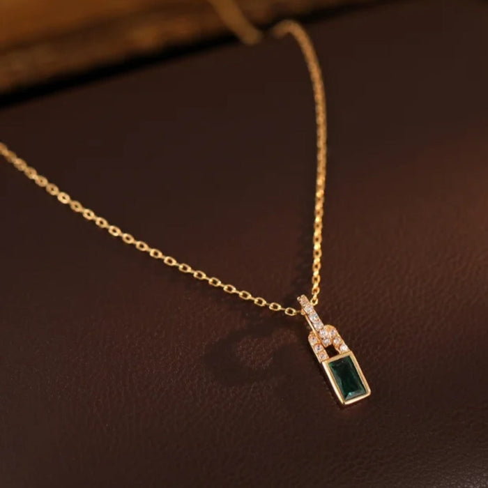 Sterling silver s925 pendant necklace gold plated CZ green