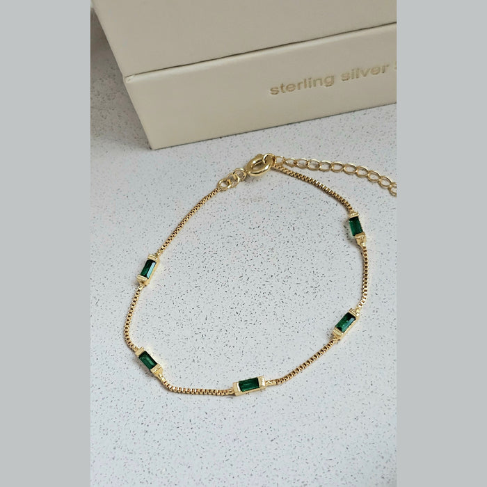Sterling silver s925 gold plated bracelet green zirconia rectangle