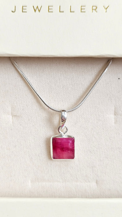 Sterling silver s925 pendant necklace Ruby square gemstone