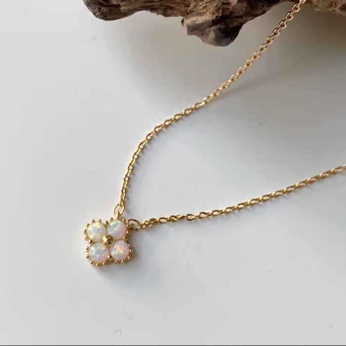 Sterling silver s925 gold plated pendant necklace Opal clover