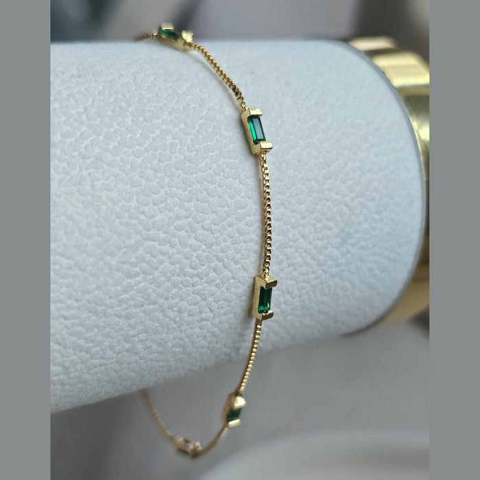 Sterling silver s925 gold plated bracelet green zirconia rectangle