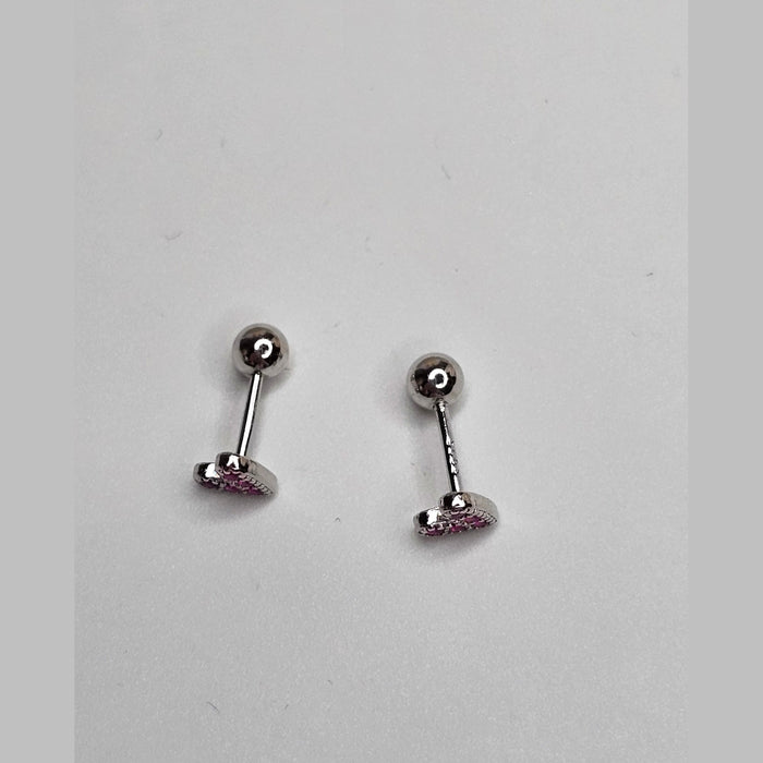 Sterling silver s925 earrings magenta heart zirconia Minimalist